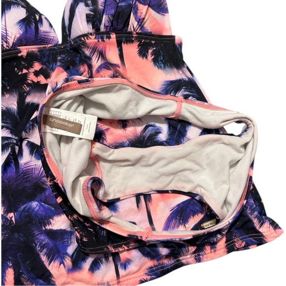 Sunseeker two piece swimsuit US 8 EUR 36 purple pink ombré Palm Trees - Picture 8 of 8